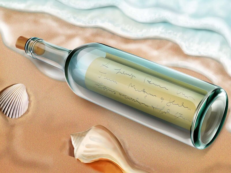 Message in a Bottle — Beige, Serene, Digital Art