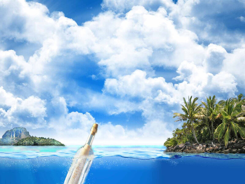 Message in a Bottle — Blue, Serene, Afternoon, Digital Art