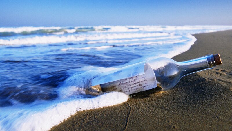 Message in a Bottle — Blue, Serene, Afternoon, Photograph, Beach
