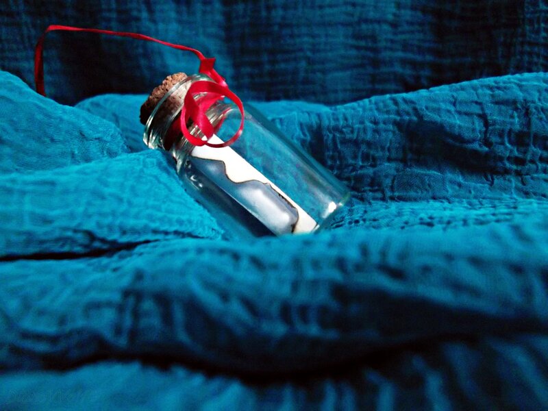 Message in a Bottle — Blue, Serene, Photograph, Ribbon