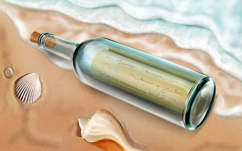 message in a bottle on beach