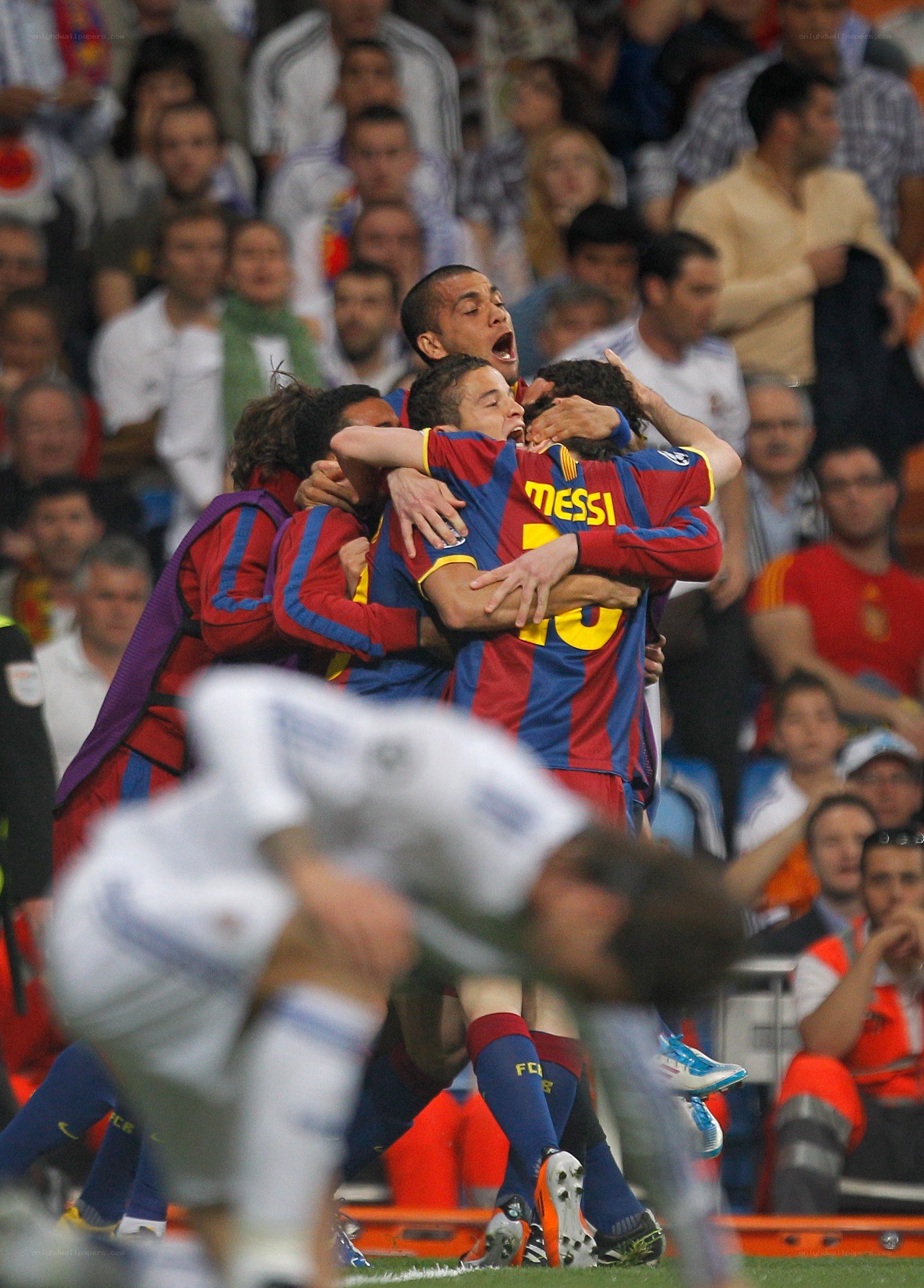 Messi celebrates with teammates