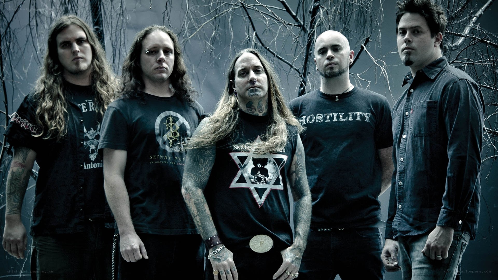 metal band in dark forest