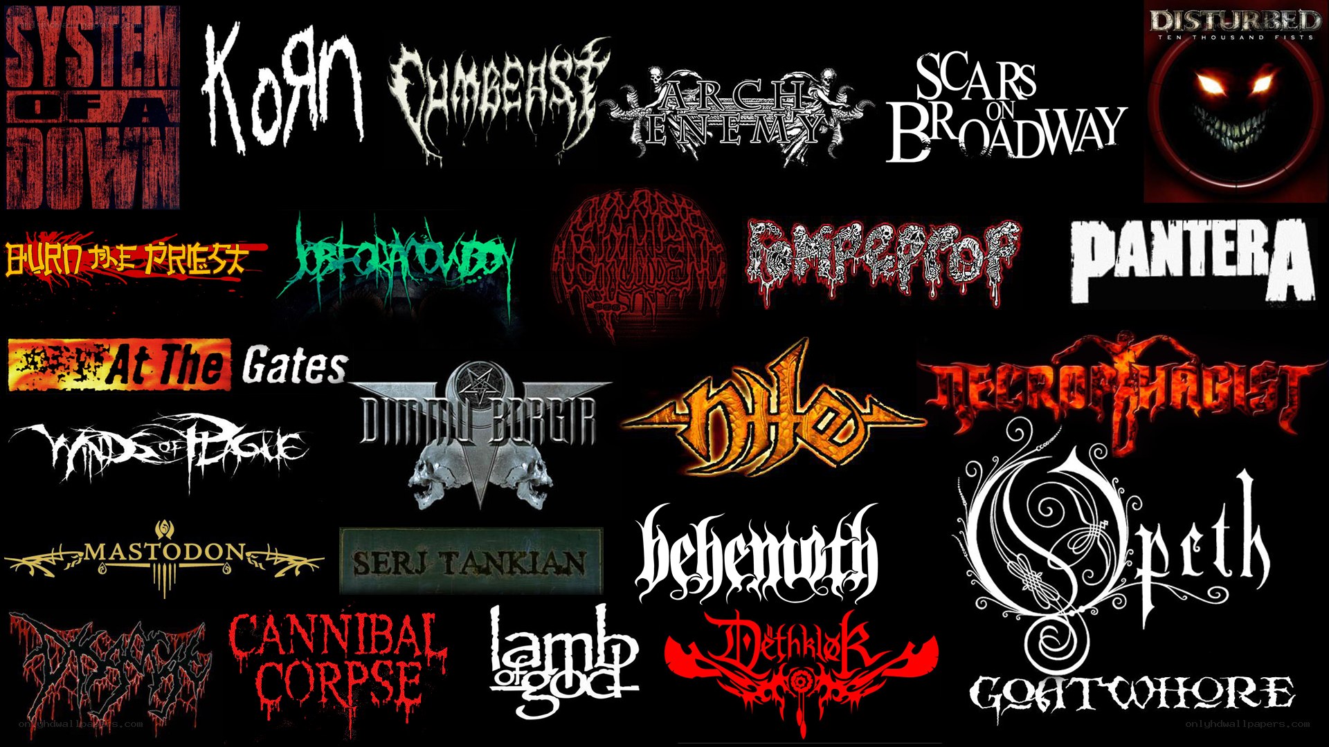 metal band logos collage