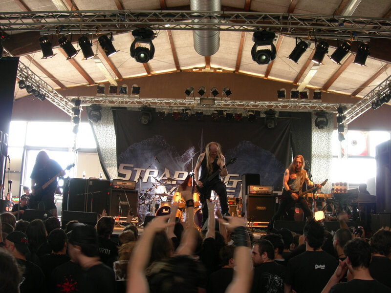 Metal band performing live