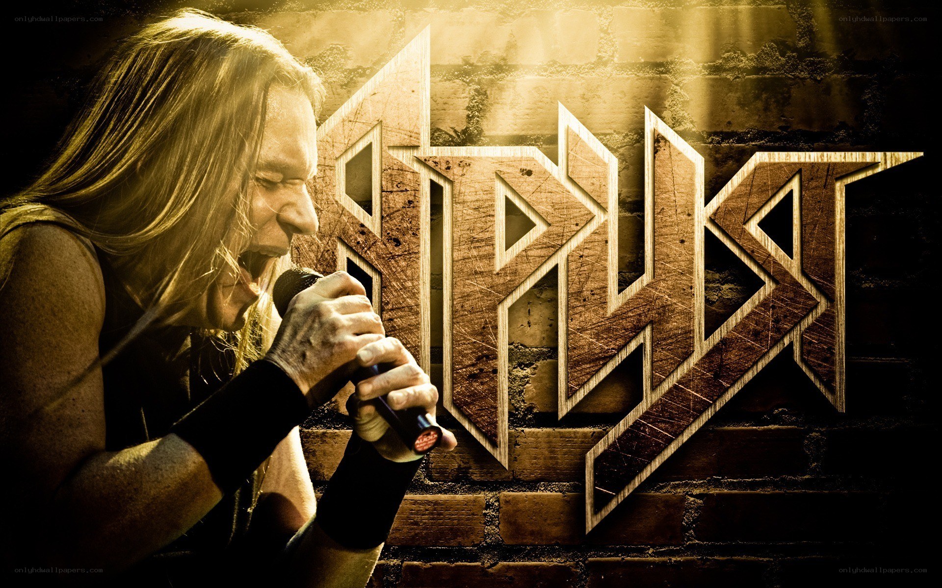Metal band singer performing