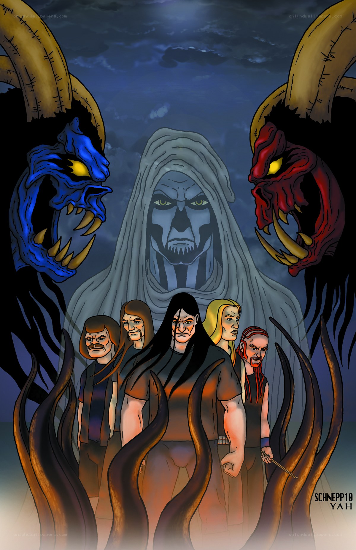 Metal band with demonic figures