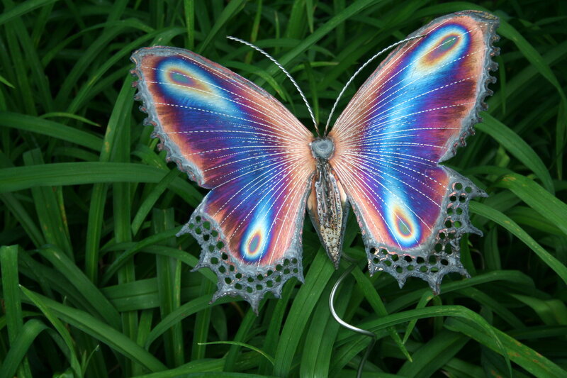 Metal Butterfly Sculpture — Blue
