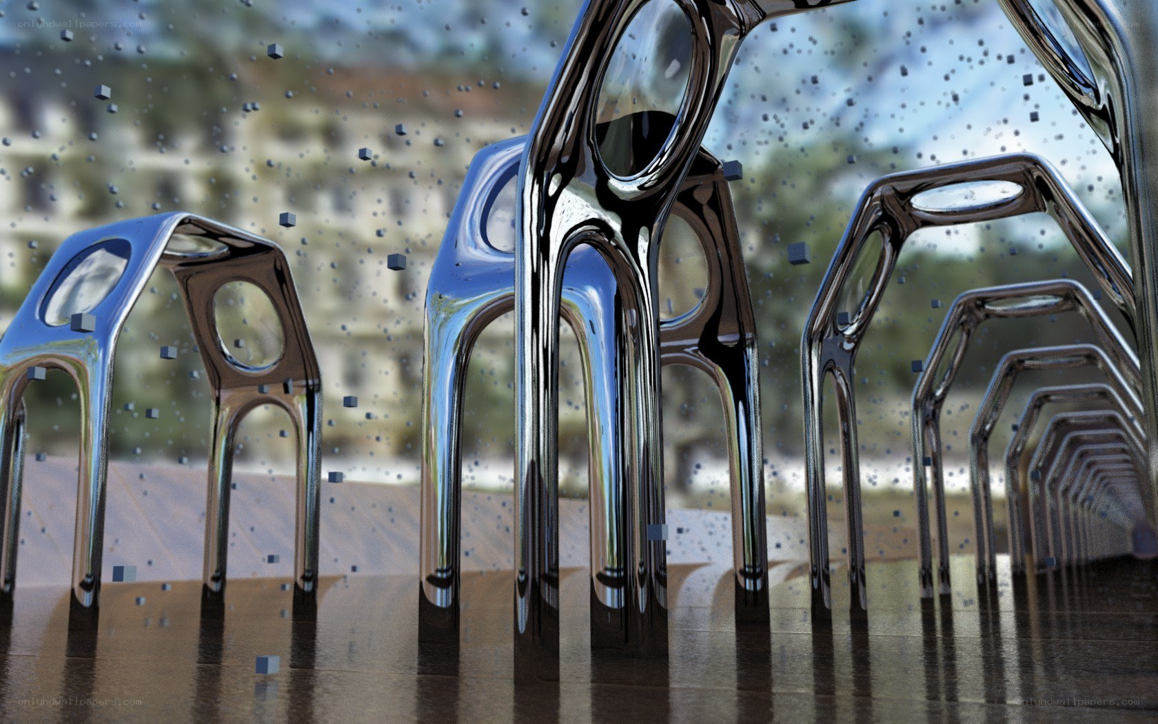 Metal chairs in a row