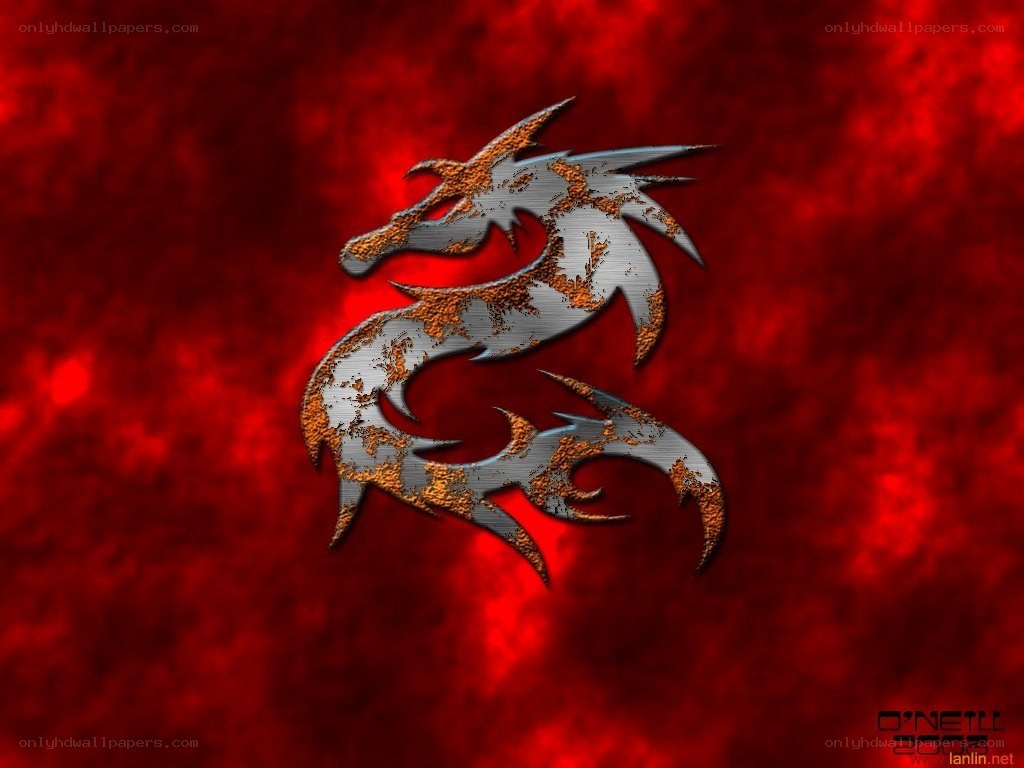 Metal dragon on red background