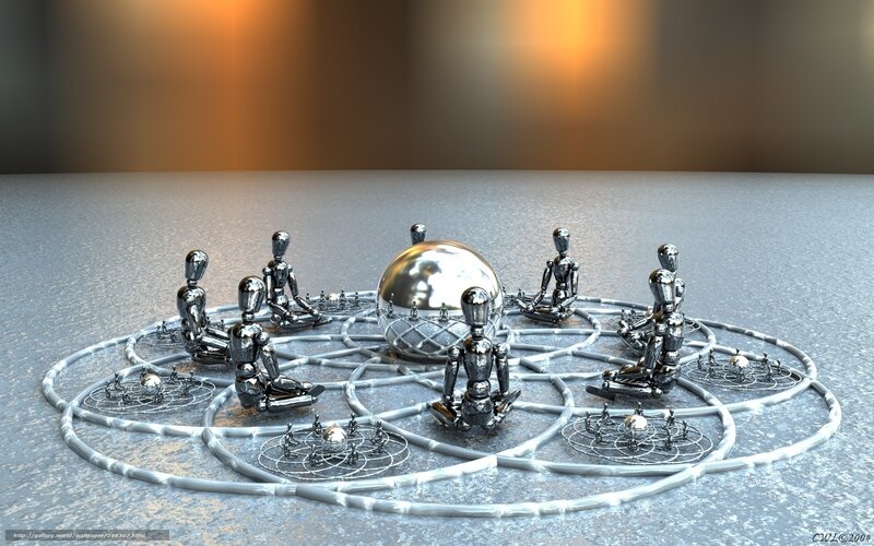 Metal figures in meditation circle