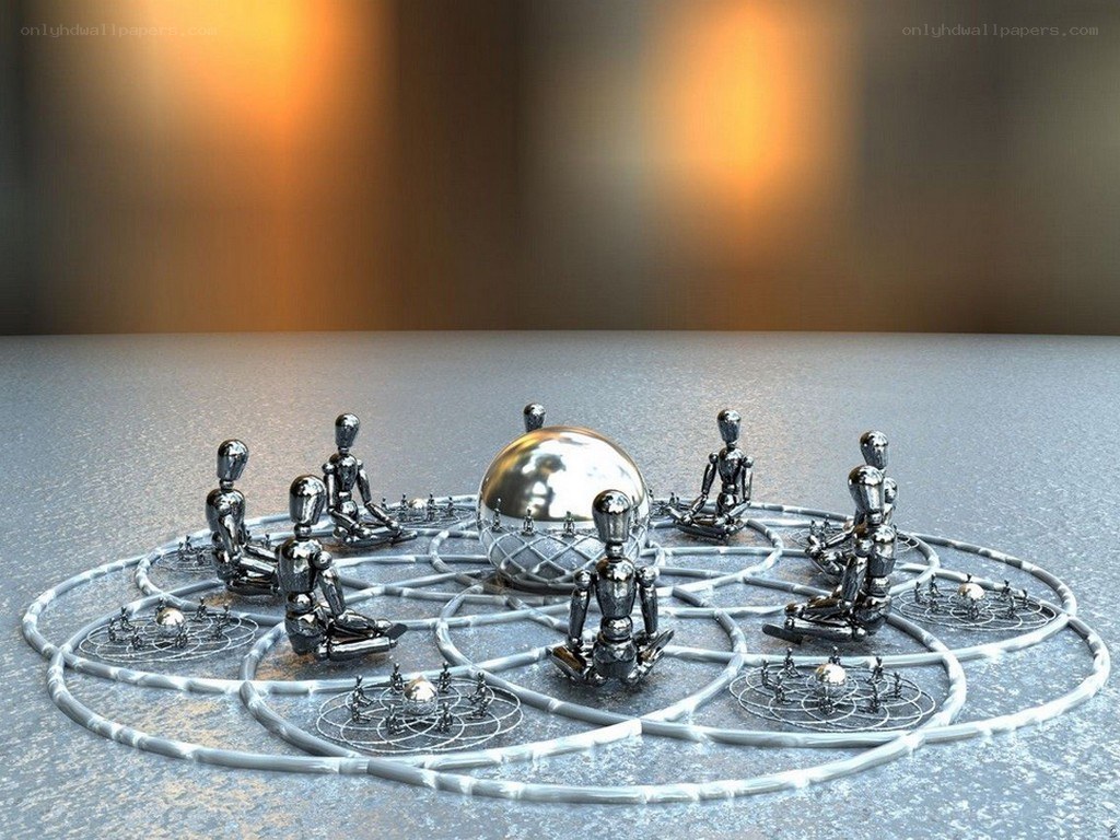 Metal figures in meditative circle