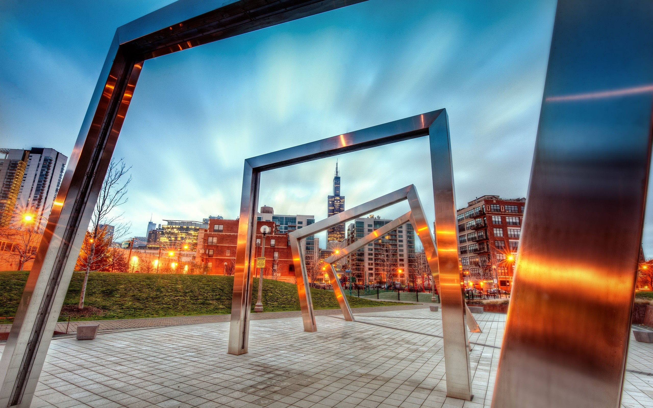 Metal frames in city park