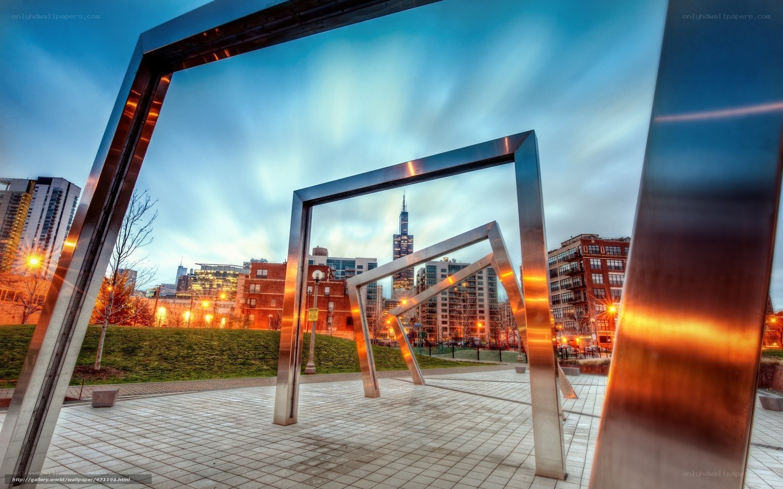 Metal frames in city park