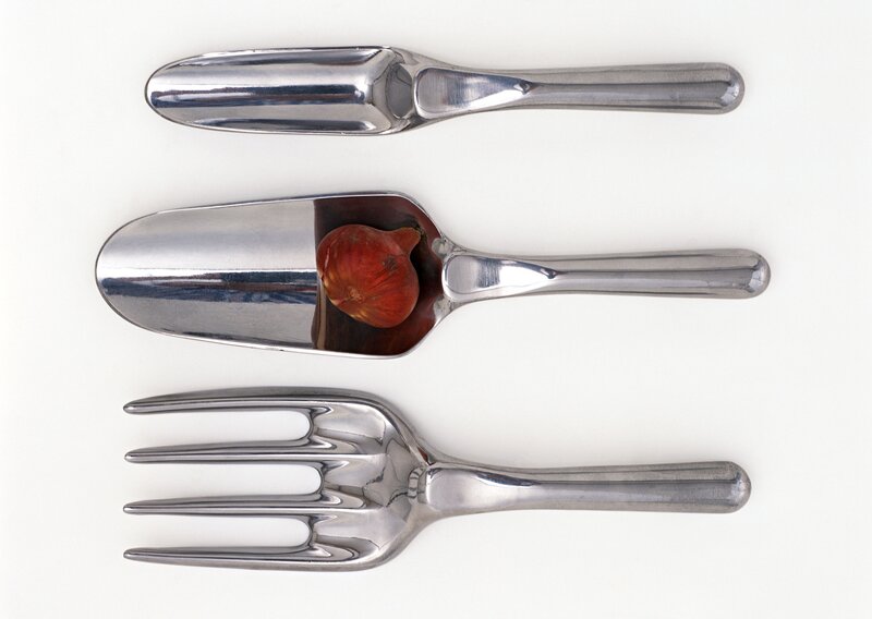 Metal garden tools with onion