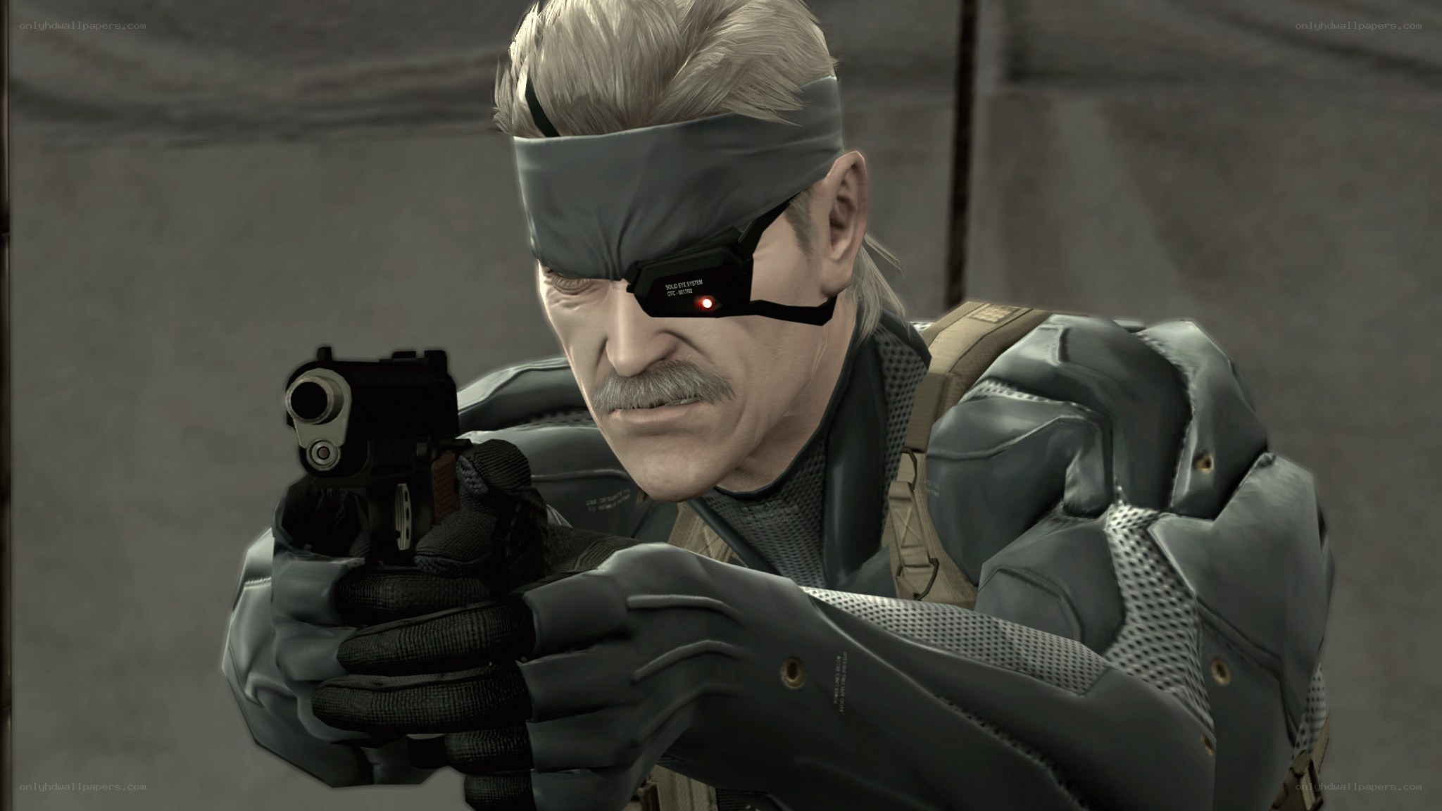 Metal Gear Solid character aiming gun