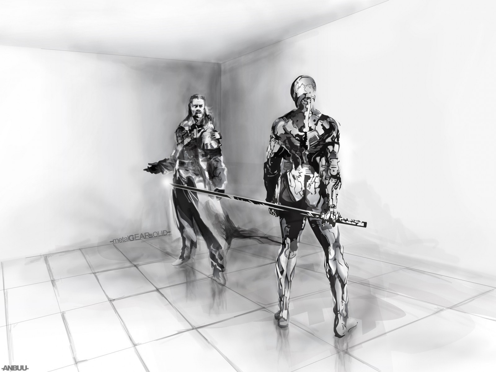 Metal Gear Solid characters in white room