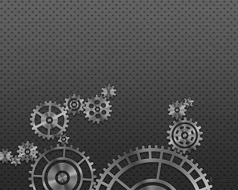 Metal Gears on Perforated Plate — Gray, Mechanical, Digital Art, Perforated Metal