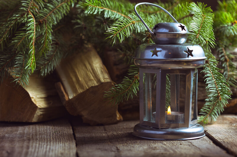 Metal Lantern with Candle — Green