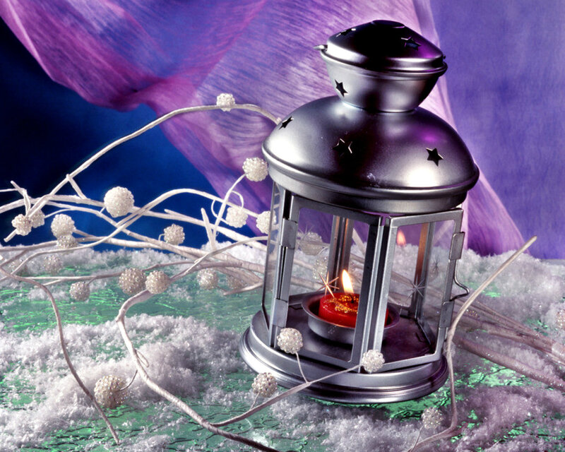 Metal Lantern with Candle — Purple