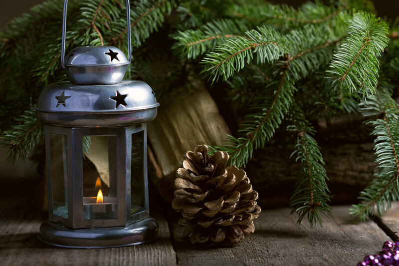 Metal Lantern with Pinecone