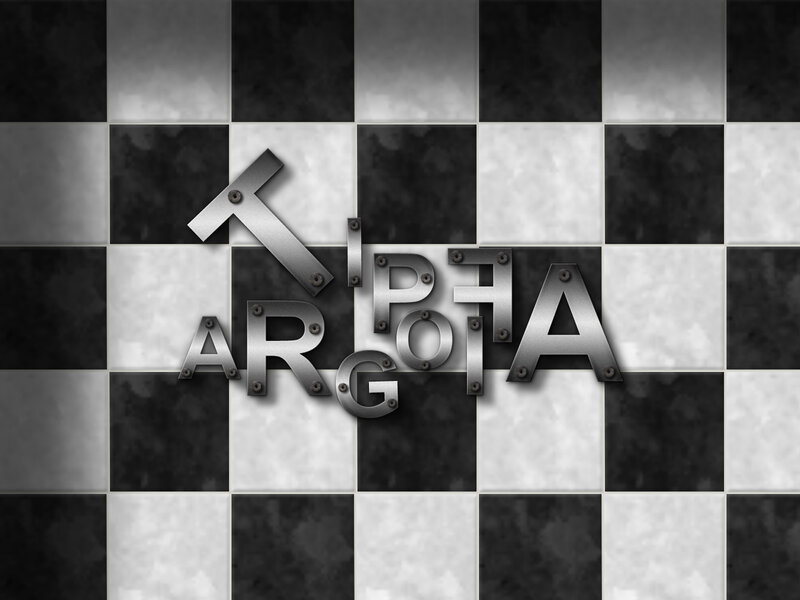 Metal Logo on Checkered Floor