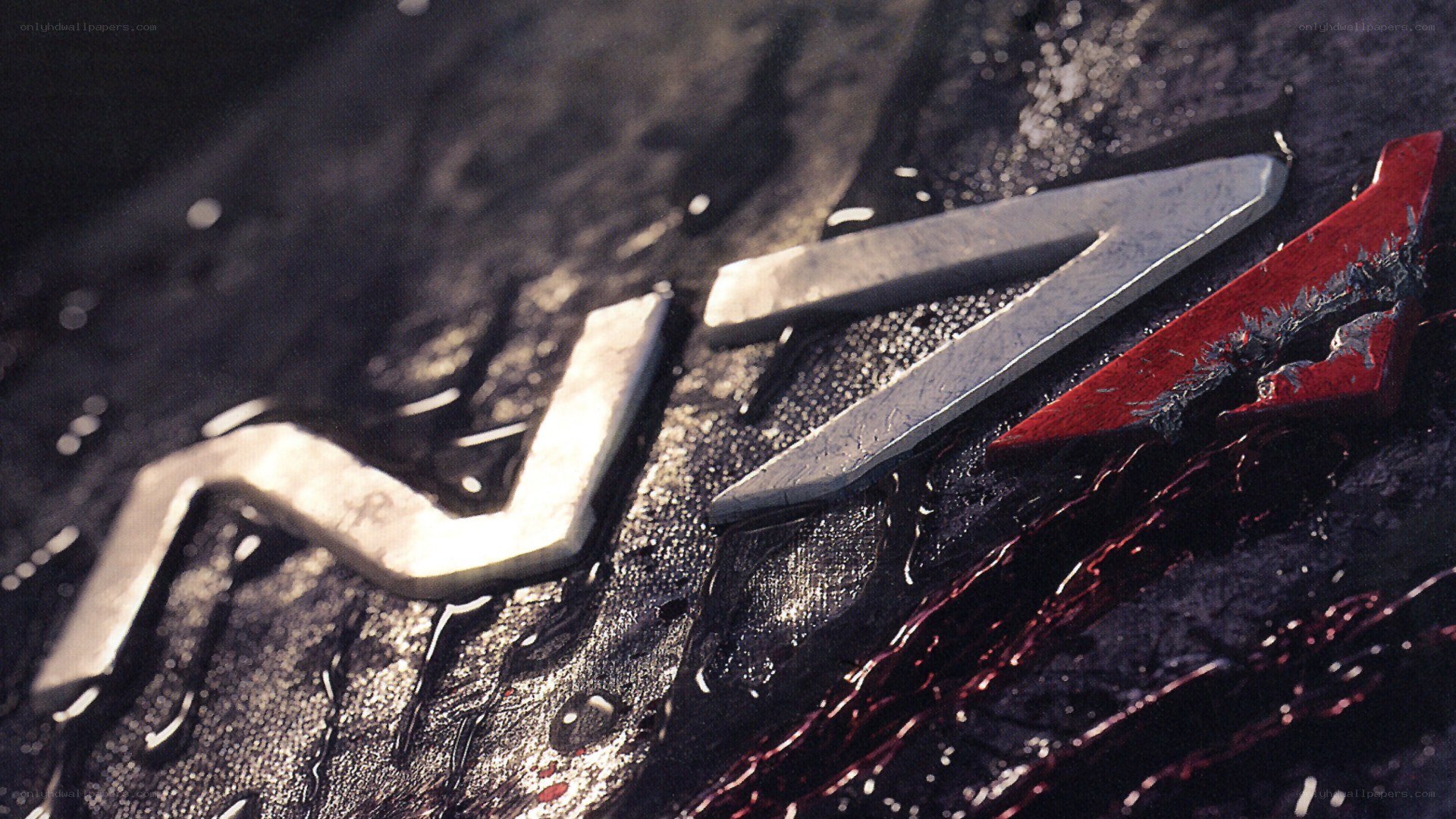 metal logo with red liquid