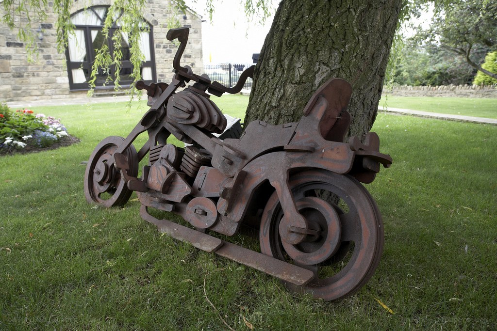 Metal motorcycle sculpture