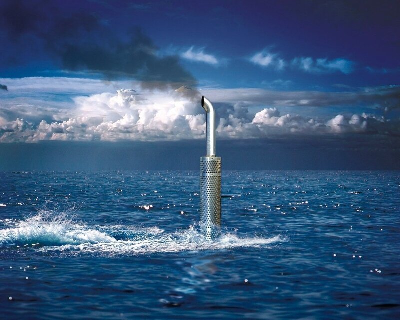 Metal Pipe in Ocean — Blue, Dramatic