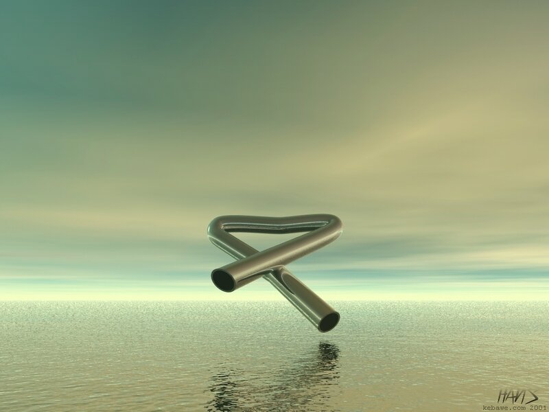 Metal pipe sculpture over water