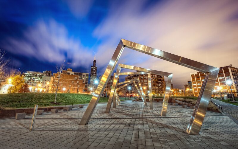 Metal sculpture in city park