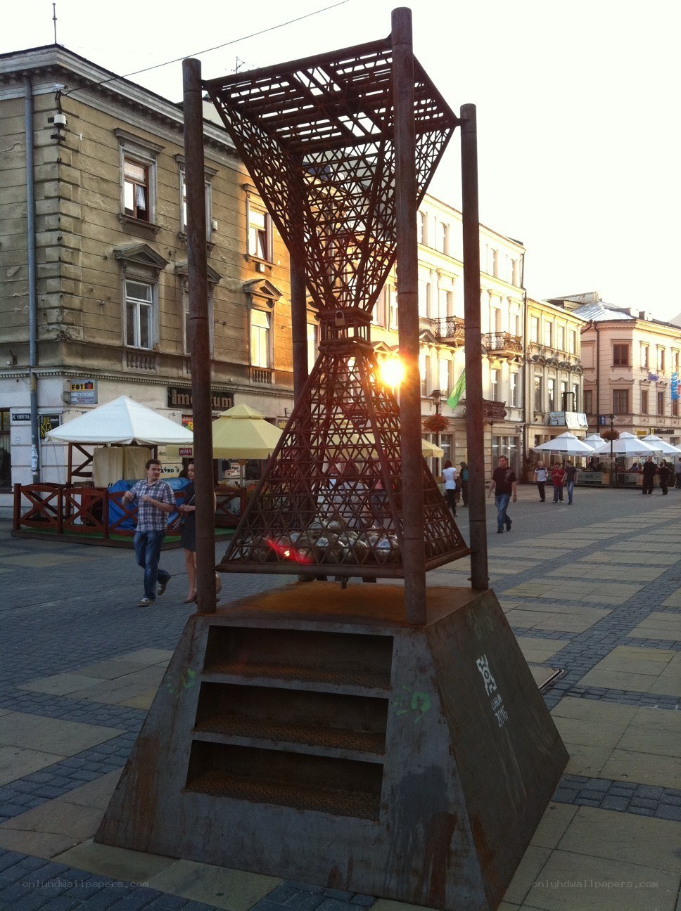 Metal sculpture in city square