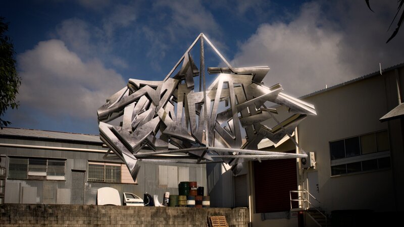 Metal sculpture in industrial area