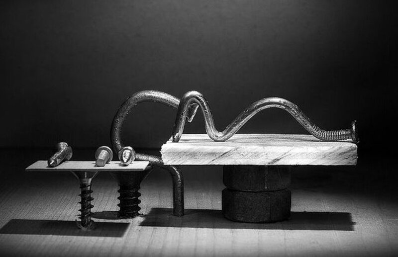 Metal sculpture of a bench