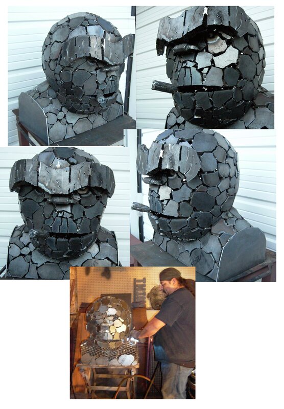 Metal sculpture of a head
