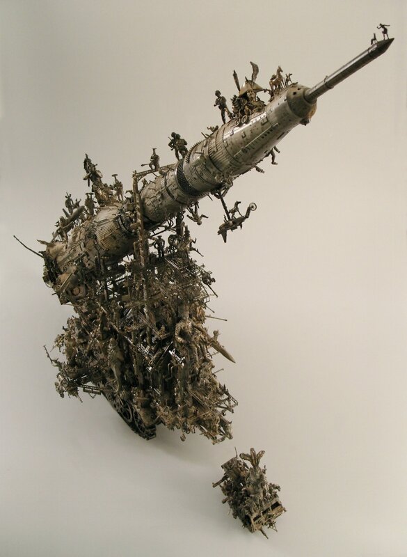 Metal sculpture of war machine