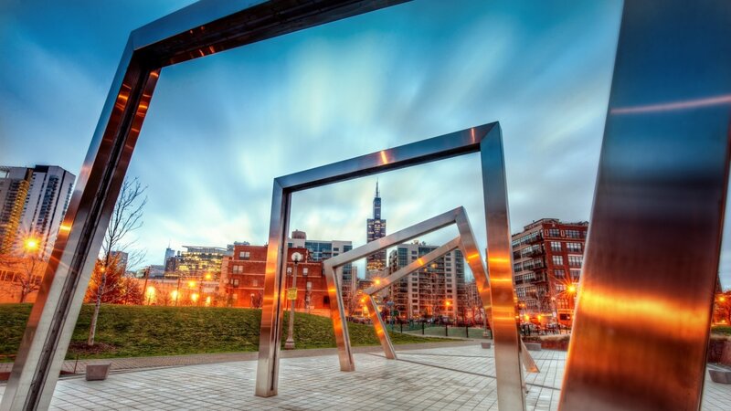Metal Sculptures in Park — Blue
