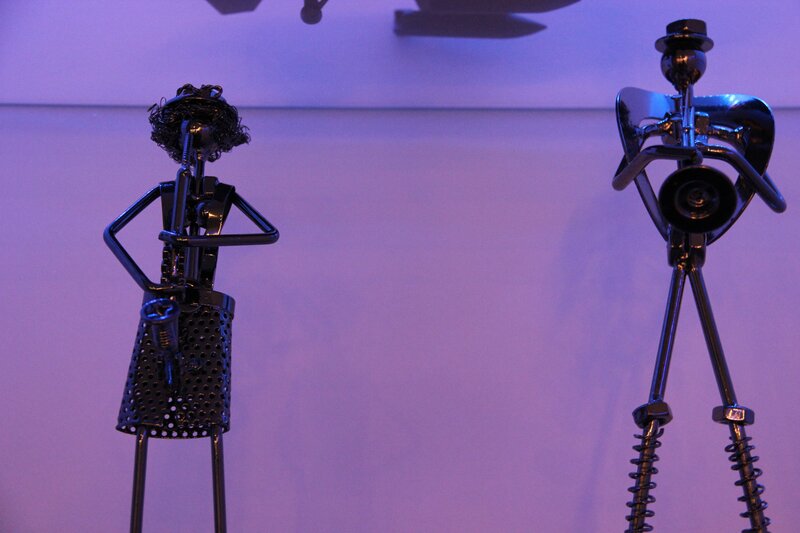 Metal sculptures of musicians