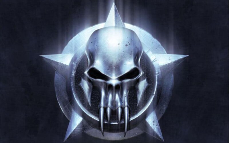 Metal Skull Emblem — Silver, Dark, Menacing