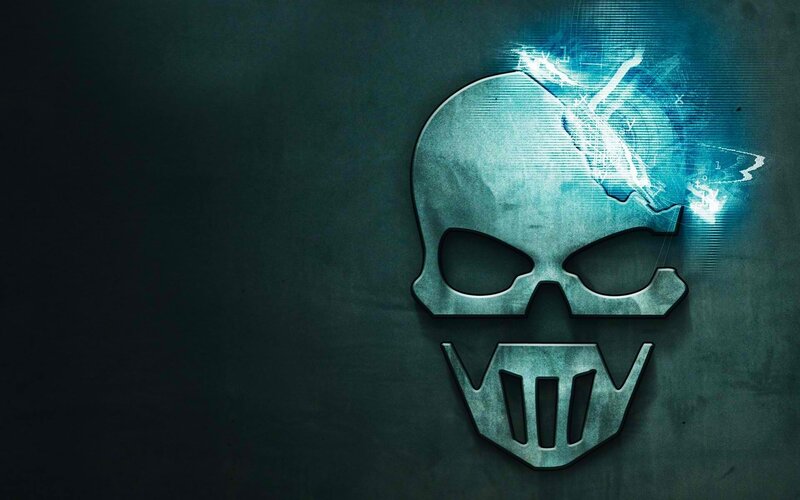 Metal Skull Logo — Blue, Dark, Dramatic