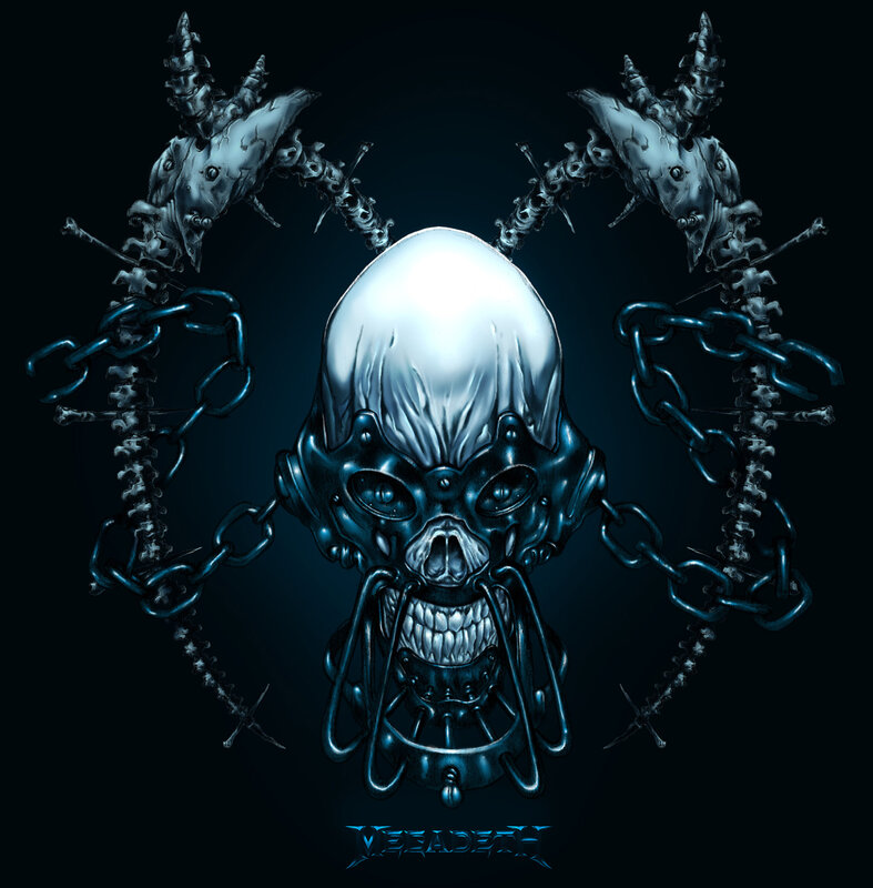 Metal skull with chains