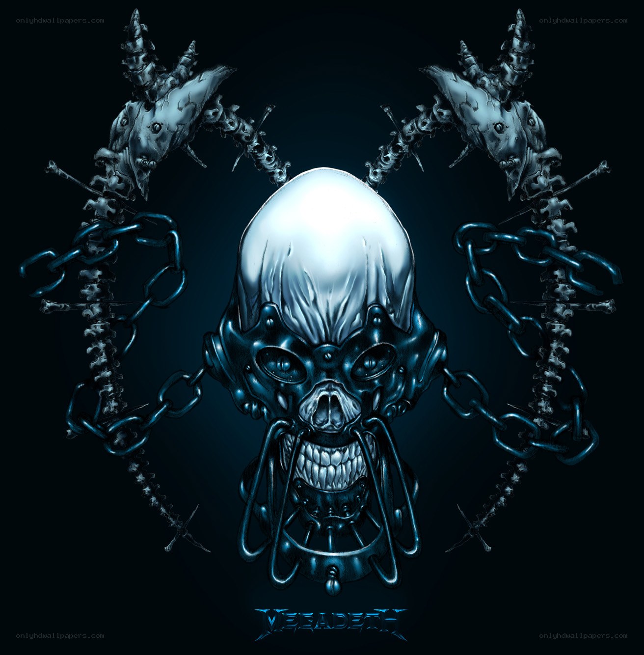 Metal skull with chains