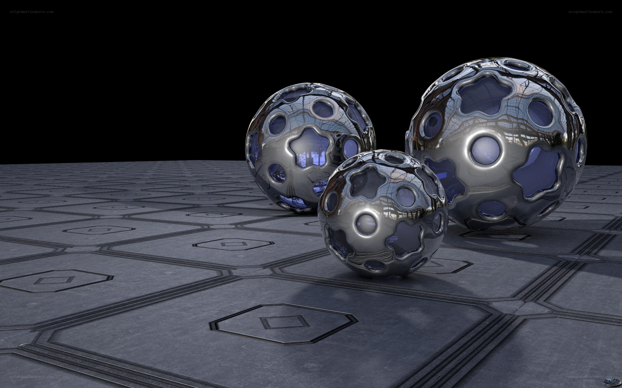 Metal spheres on geometric floor