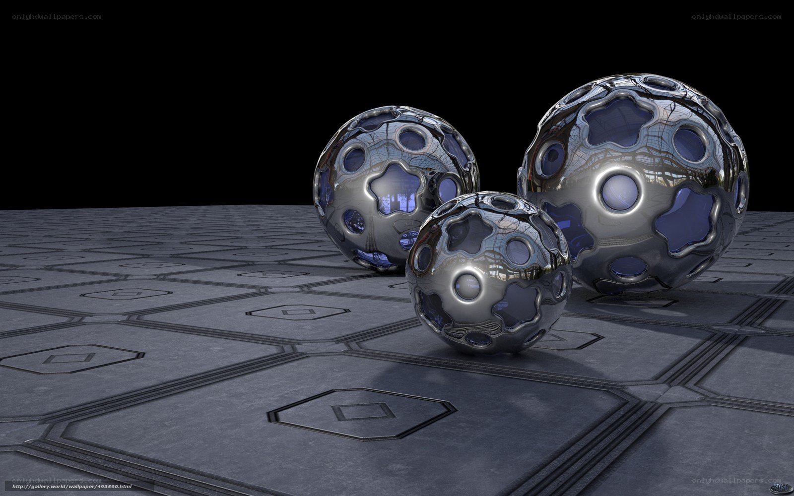Metal spheres on tiled floor