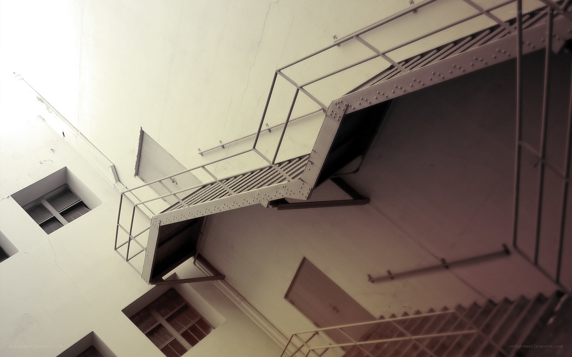 Metal staircase in courtyard