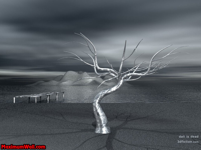 Metal tree on desolate shore