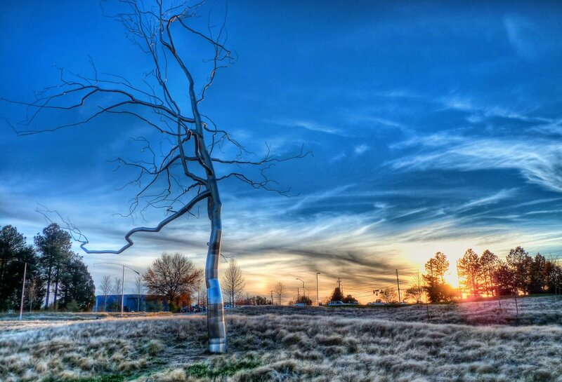 Metal Tree Sculpture — Blue