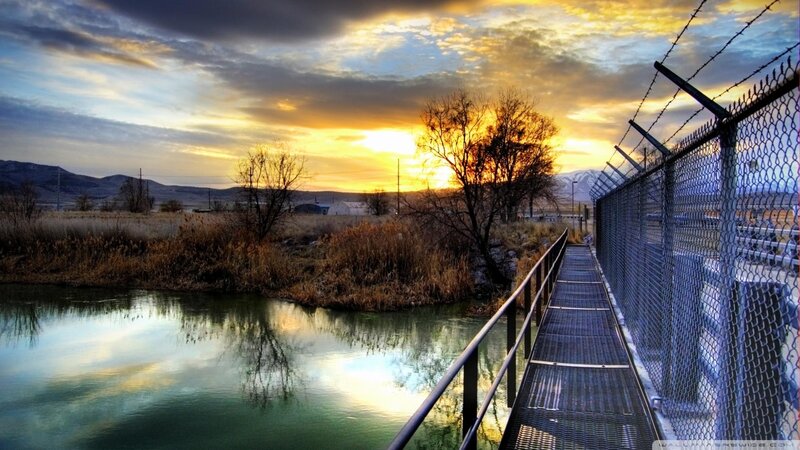 Metal Walkway over River