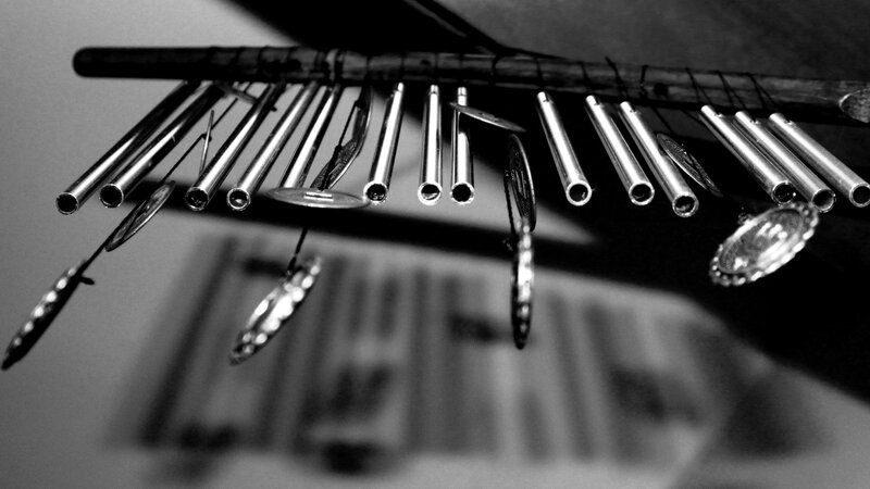 Metal wind chimes hanging