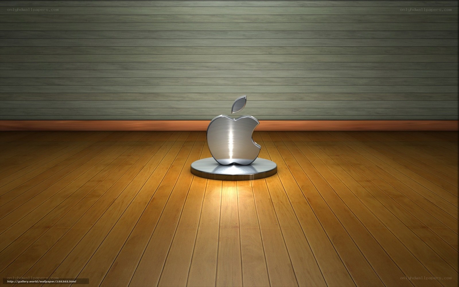 Metallic Apple logo on wood
